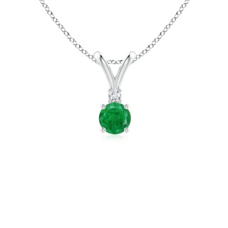 4mm AA Round Emerald Solitaire V-Bale Pendant with Diamond in S999 Silver