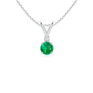 4mm AAA Round Emerald Solitaire V-Bale Pendant with Diamond in 9K White Gold