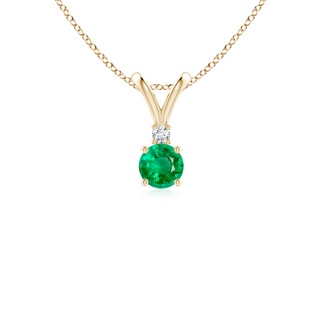 4mm AAA Round Emerald Solitaire V-Bale Pendant with Diamond in 9K Yellow Gold