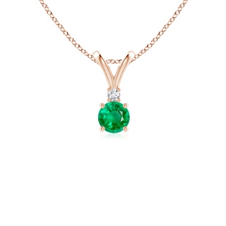 4mm AAA Round Emerald Solitaire V-Bale Pendant with Diamond in Rose Gold