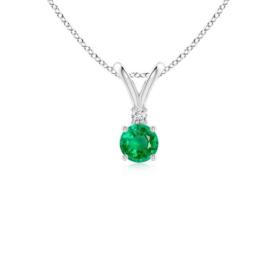 4mm AAA Round Emerald Solitaire V-Bale Pendant with Diamond in S999 Silver 