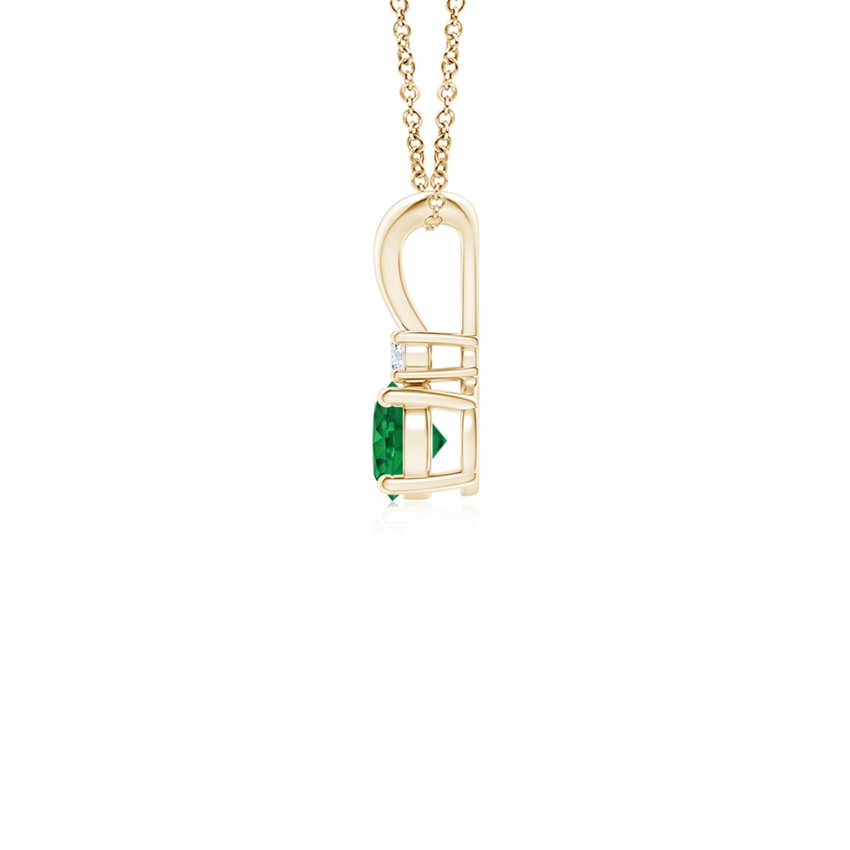 4mm AAA Round Emerald Solitaire V-Bale Pendant with Diamond in Yellow Gold side 199