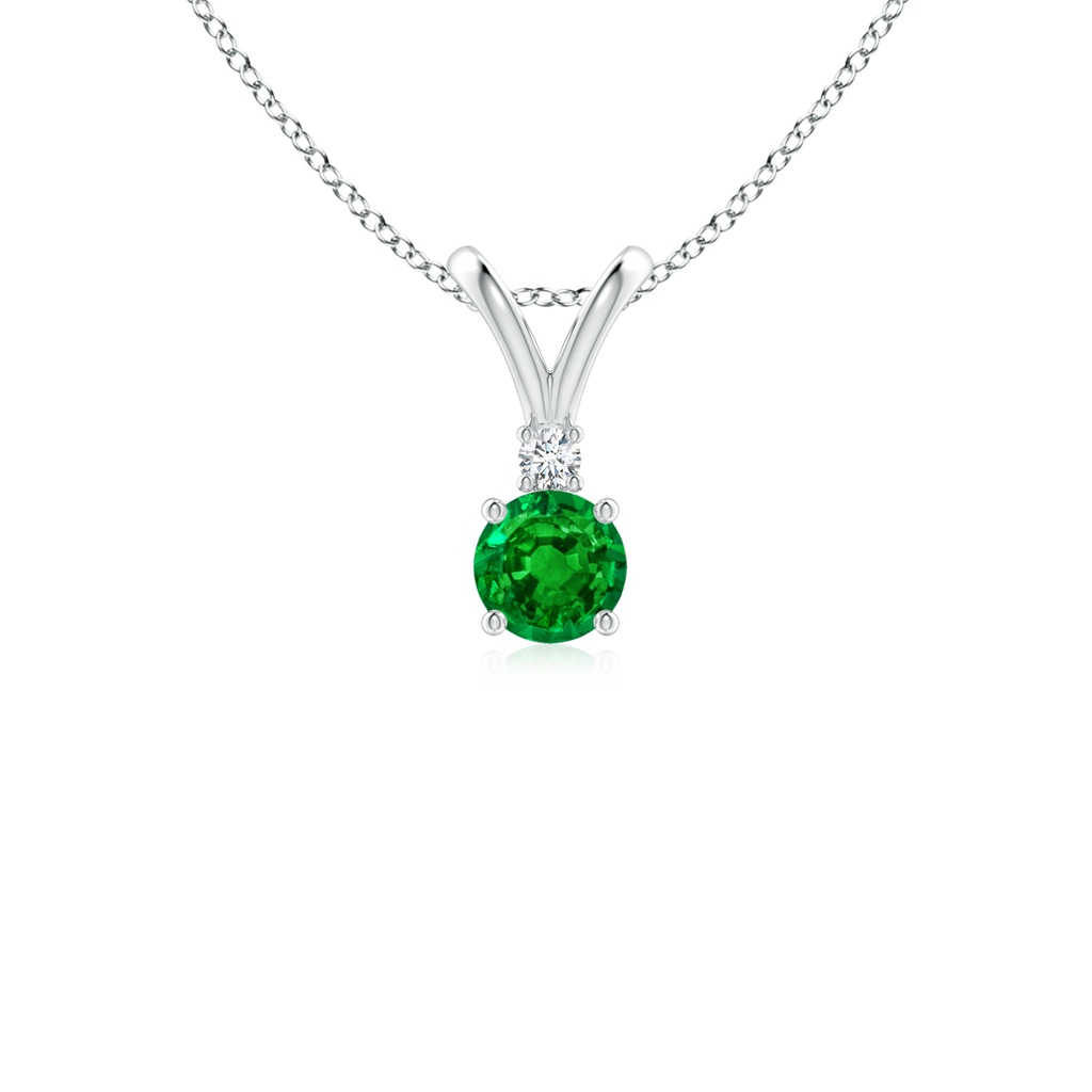 4mm AAAA Round Emerald Solitaire V-Bale Pendant with Diamond in P950 Platinum
