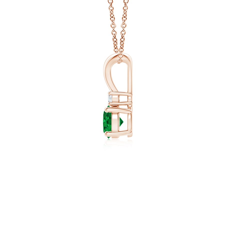 4mm AAAA Round Emerald Solitaire V-Bale Pendant with Diamond in Rose Gold side 199