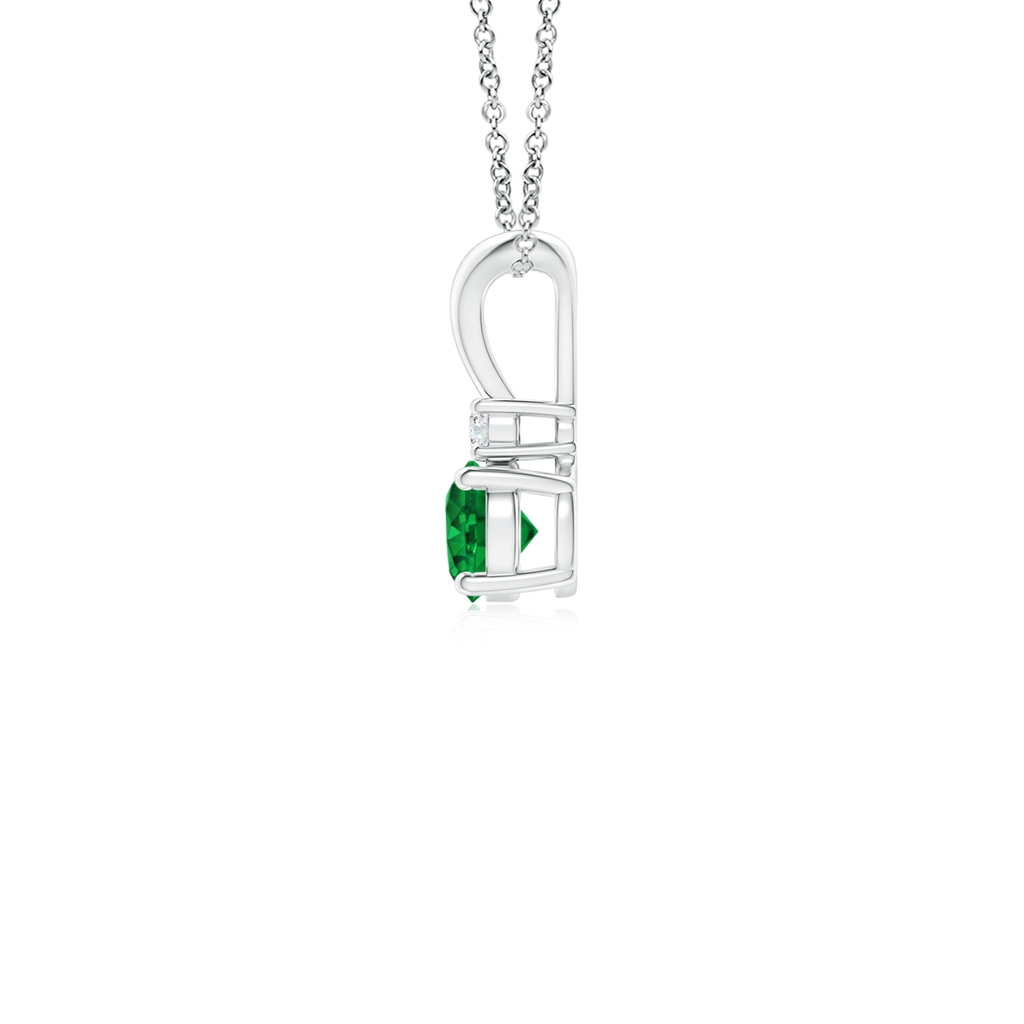 4mm AAAA Round Emerald Solitaire V-Bale Pendant with Diamond in S999 Silver Side 199