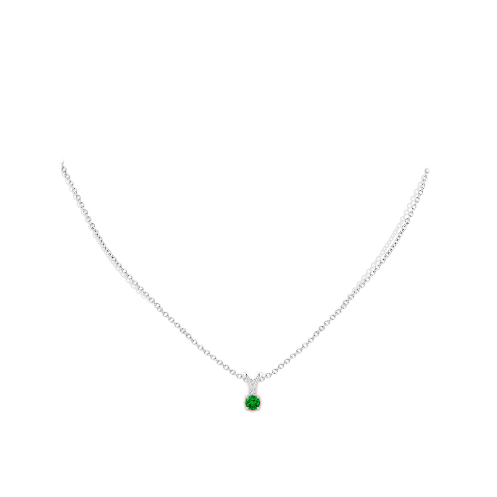 4mm AAAA Round Emerald Solitaire V-Bale Pendant with Diamond in S999 Silver pen