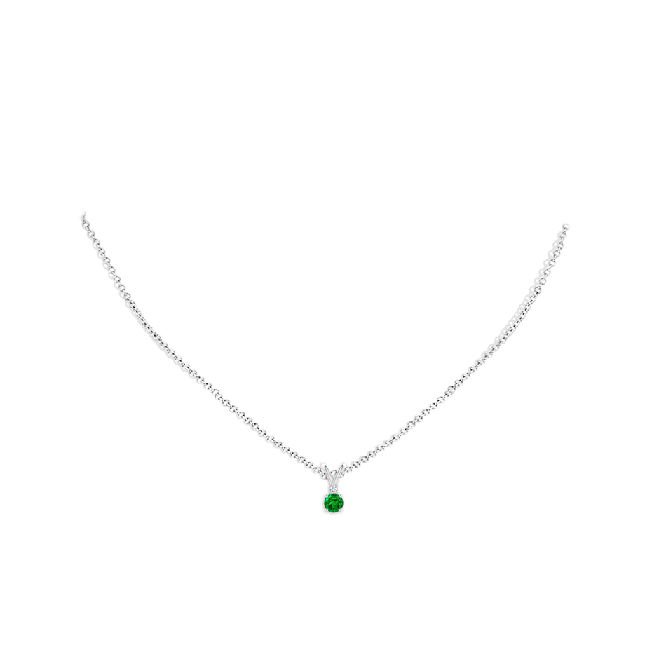 4mm AAAA Round Emerald Solitaire V-Bale Pendant with Diamond in S999 Silver pen