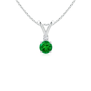 4mm AAAA Round Emerald Solitaire V-Bale Pendant with Diamond in White Gold