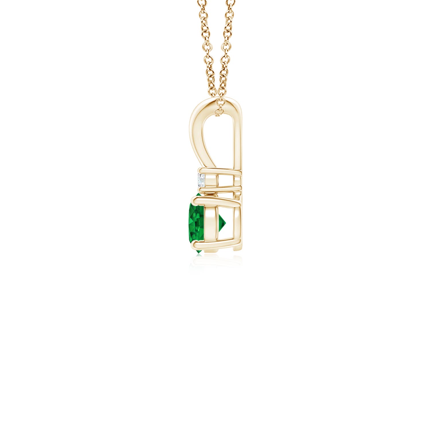 4mm AAAA Round Emerald Solitaire V-Bale Pendant with Diamond in Yellow Gold - side 3