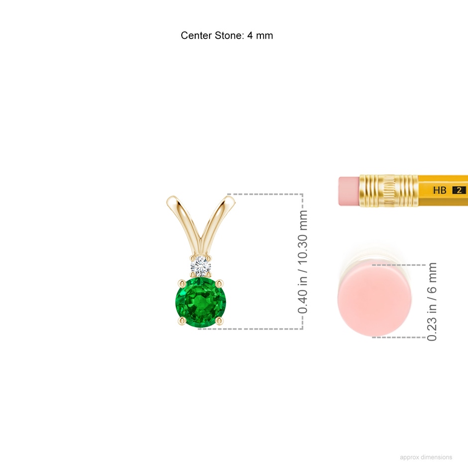 4mm AAAA Round Emerald Solitaire V-Bale Pendant with Diamond in Yellow Gold ruler