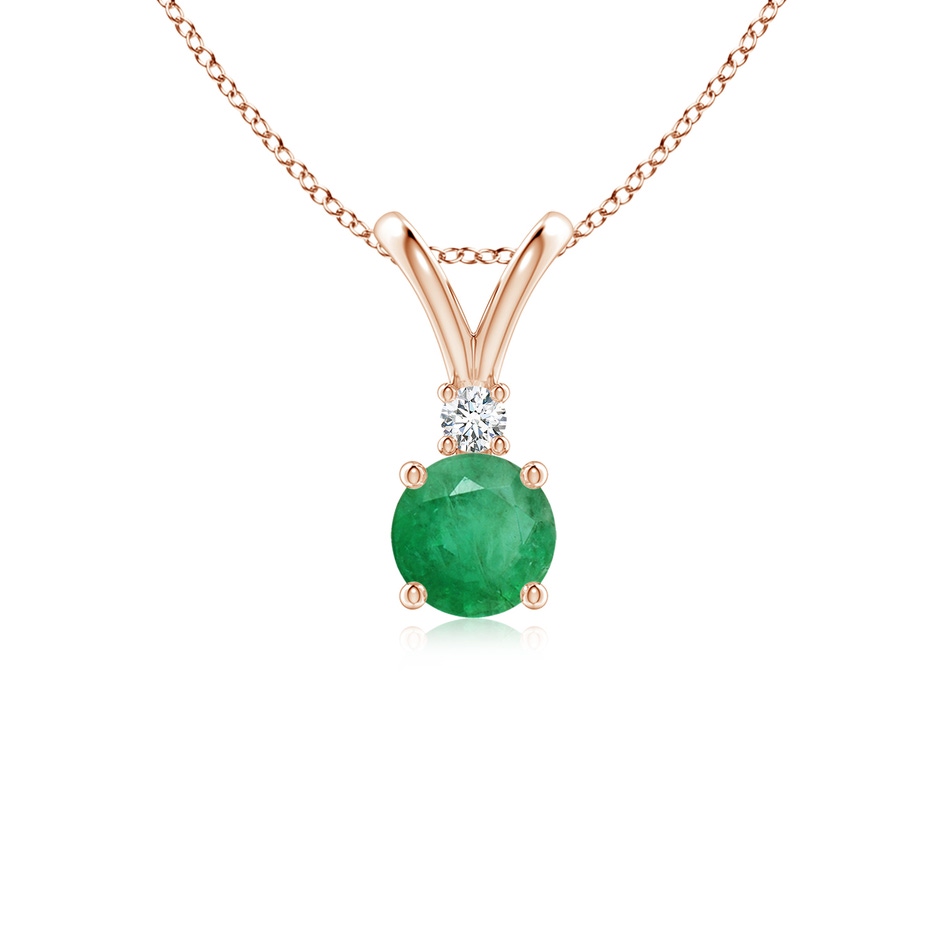 5mm A Round Emerald Solitaire V-Bale Pendant with Diamond in Rose Gold 