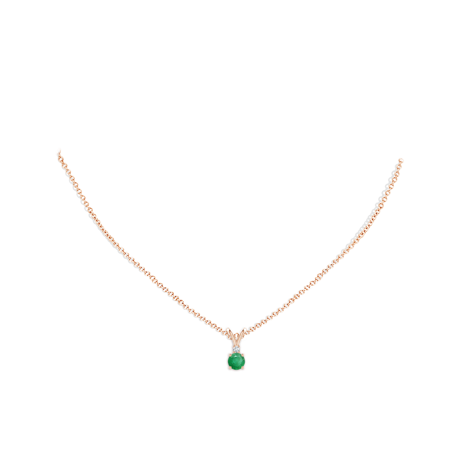 5mm A Round Emerald Solitaire V-Bale Pendant with Diamond in Rose Gold pen