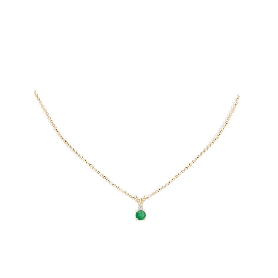 5mm A Round Emerald Solitaire V-Bale Pendant with Diamond in Yellow Gold pen