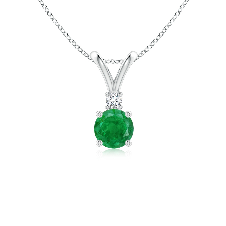 5mm AA Round Emerald Solitaire V-Bale Pendant with Diamond in White Gold 