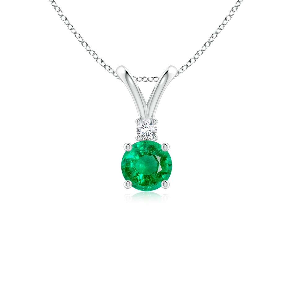 5mm AAA Round Emerald Solitaire V-Bale Pendant with Diamond in White Gold 