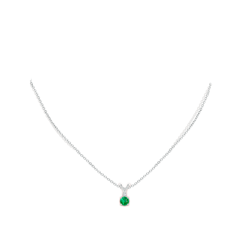 5mm AAA Round Emerald Solitaire V-Bale Pendant with Diamond in White Gold pen
