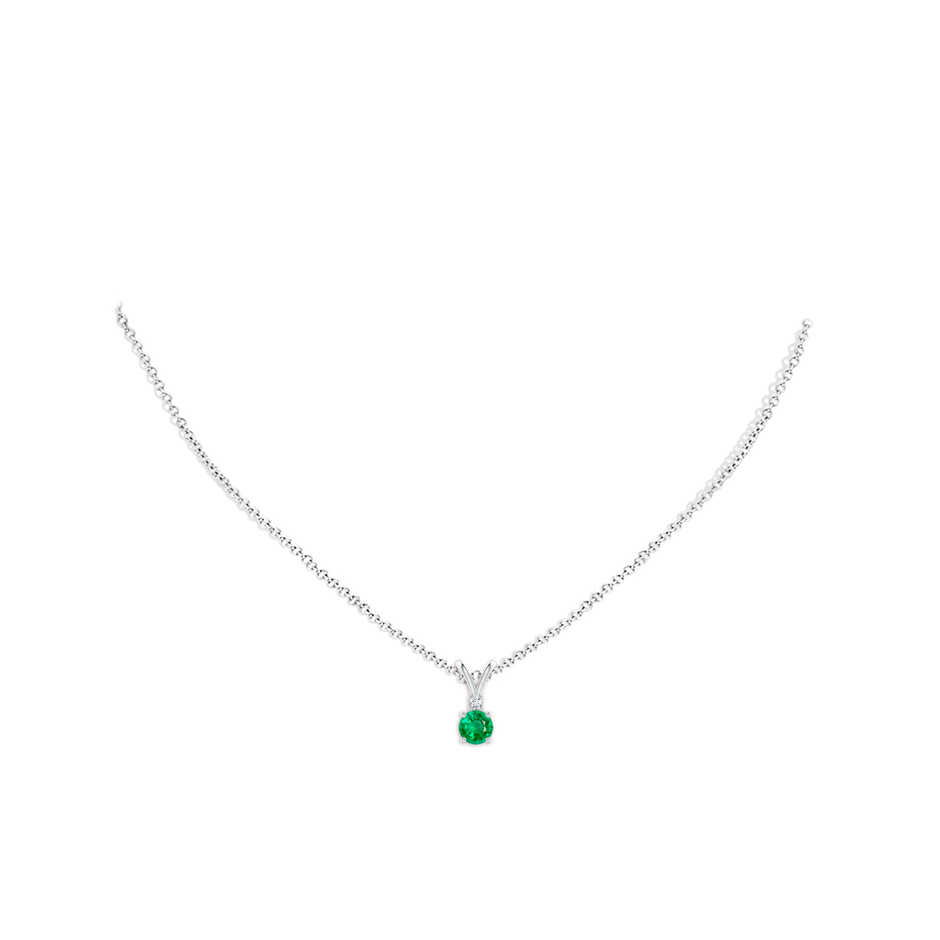 5mm AAA Round Emerald Solitaire V-Bale Pendant with Diamond in White Gold pen