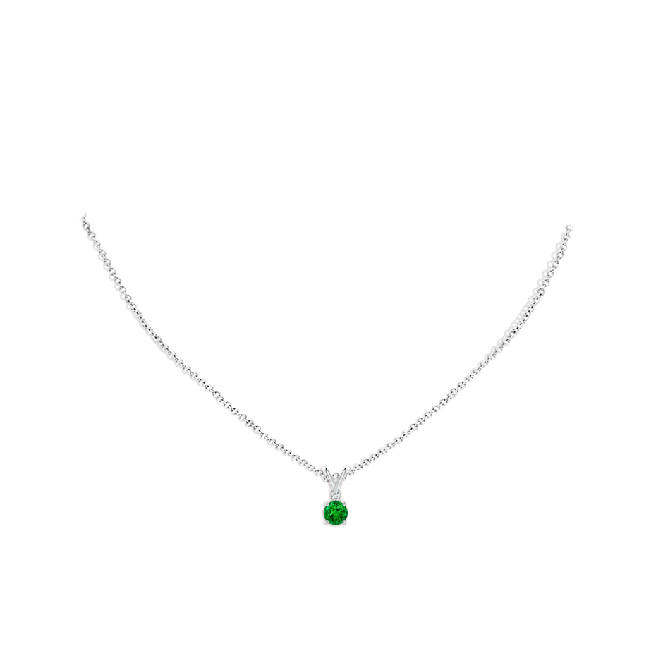 5mm AAAA Round Emerald Solitaire V-Bale Pendant with Diamond in S999 Silver pen