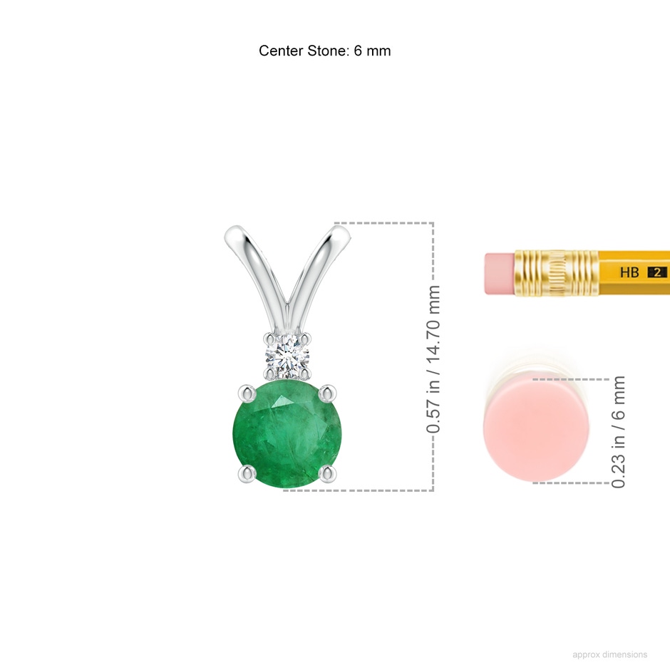 6mm A Round Emerald Solitaire V-Bale Pendant with Diamond in White Gold ruler