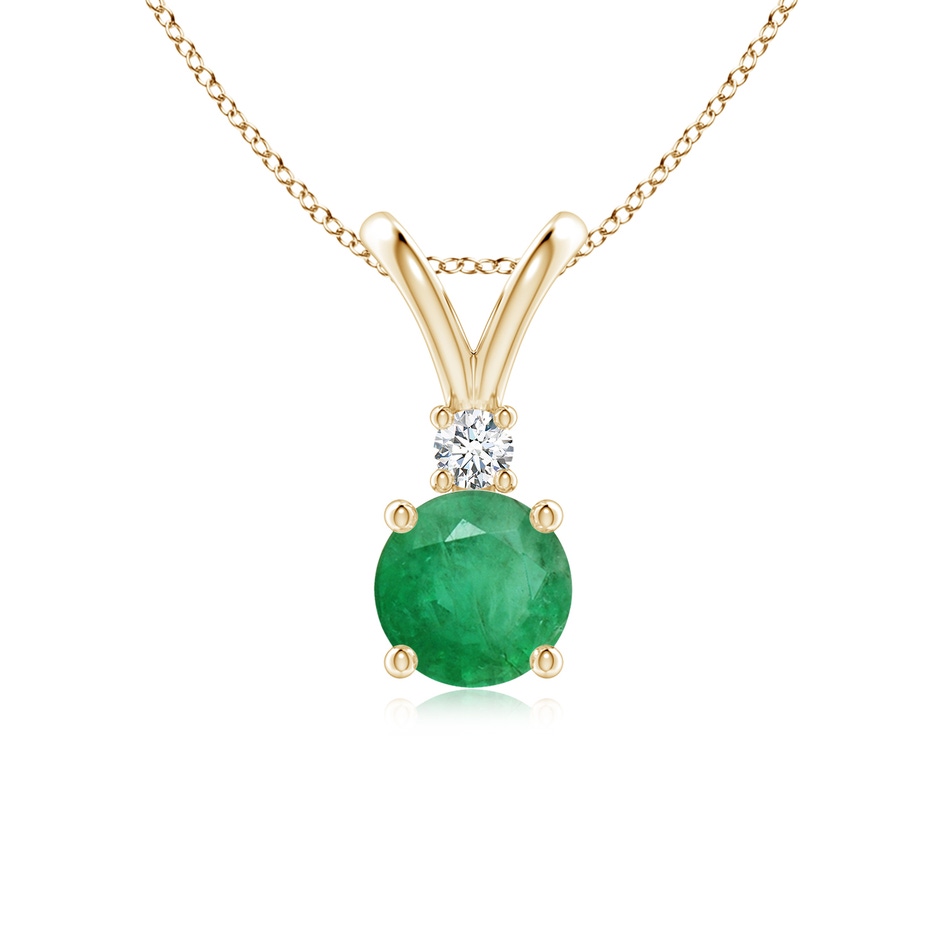 6mm A Round Emerald Solitaire V-Bale Pendant with Diamond in Yellow Gold 