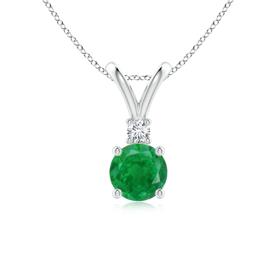 6mm AA Round Emerald Solitaire V-Bale Pendant with Diamond in P950 Platinum 