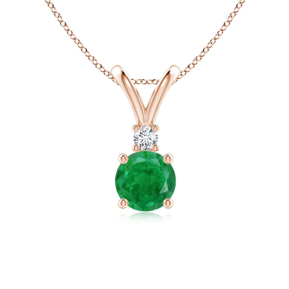 6mm AA Round Emerald Solitaire V-Bale Pendant with Diamond in Rose Gold 