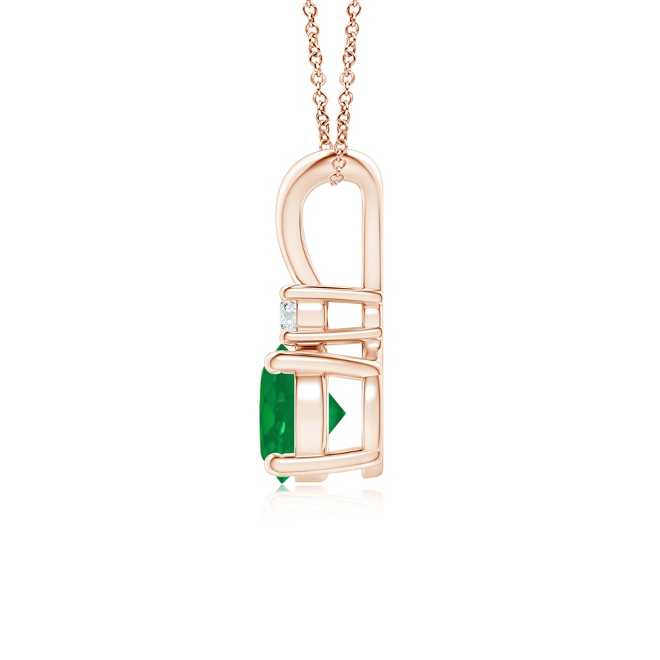 6mm AA Round Emerald Solitaire V-Bale Pendant with Diamond in Rose Gold side 199