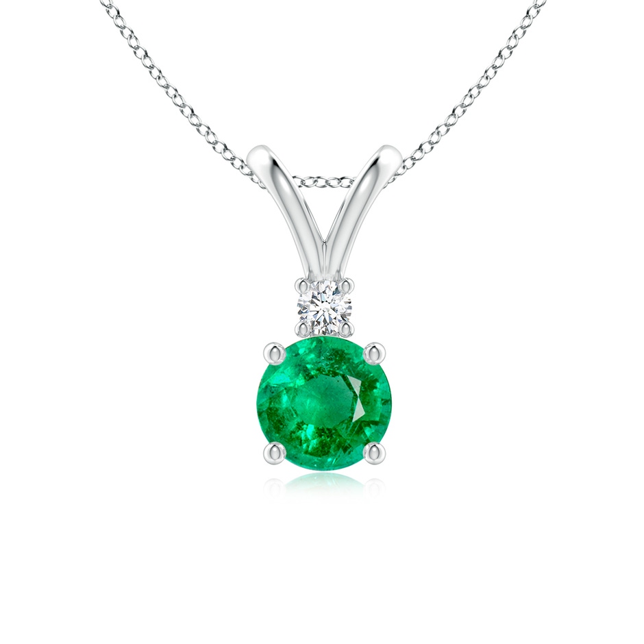 6mm AAA Round Emerald Solitaire V-Bale Pendant with Diamond in S999 Silver 