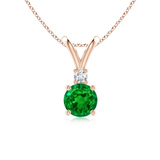 6mm AAAA Round Emerald Solitaire V-Bale Pendant with Diamond in 9K Rose Gold