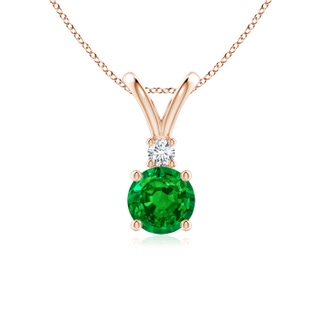6mm AAAA Round Emerald Solitaire V-Bale Pendant with Diamond in Rose Gold