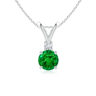 6mm AAAA Round Emerald Solitaire V-Bale Pendant with Diamond in S999 Silver