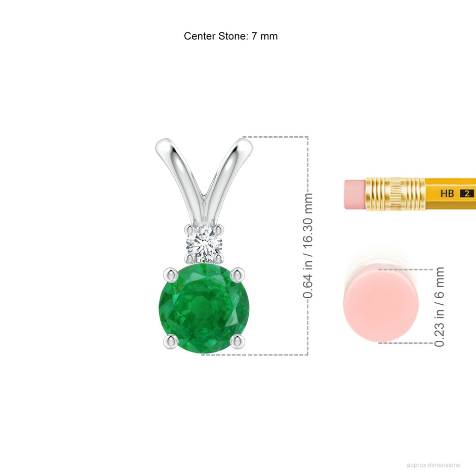 7mm AA Round Emerald Solitaire V-Bale Pendant with Diamond in P950 Platinum ruler