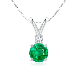 7mm AAA Round Emerald Solitaire V-Bale Pendant with Diamond in P950 Platinum