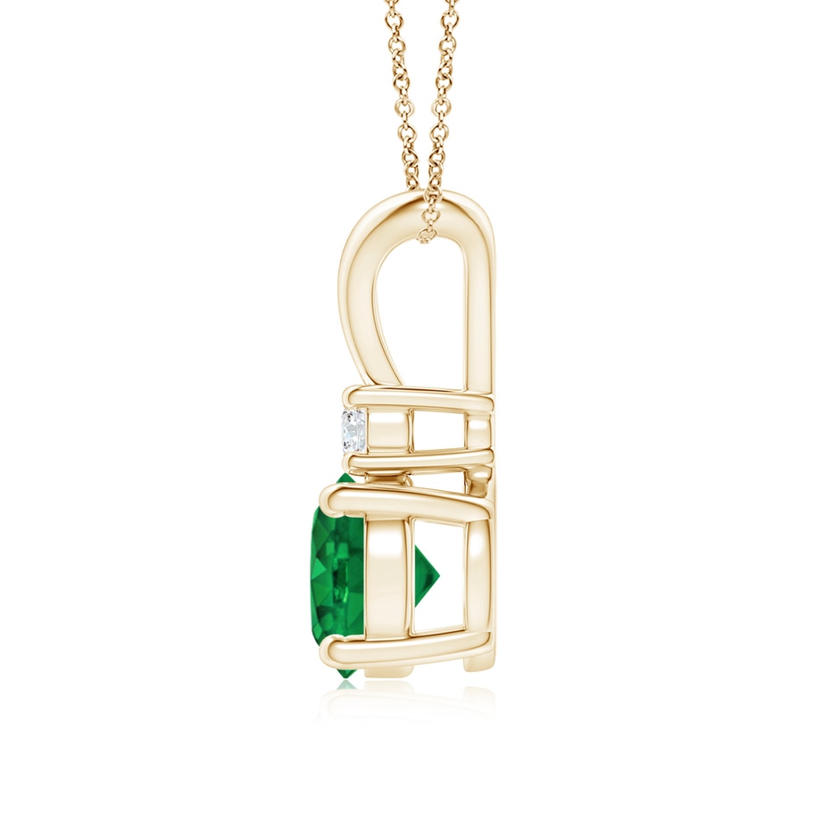 7mm AAA Round Emerald Solitaire V-Bale Pendant with Diamond in Yellow Gold side 199
