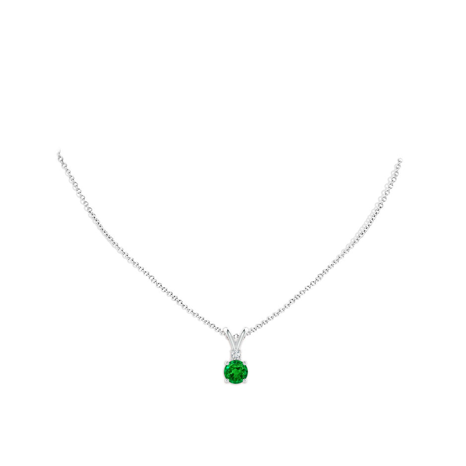 7mm AAAA Round Emerald Solitaire V-Bale Pendant with Diamond in P950 Platinum pen