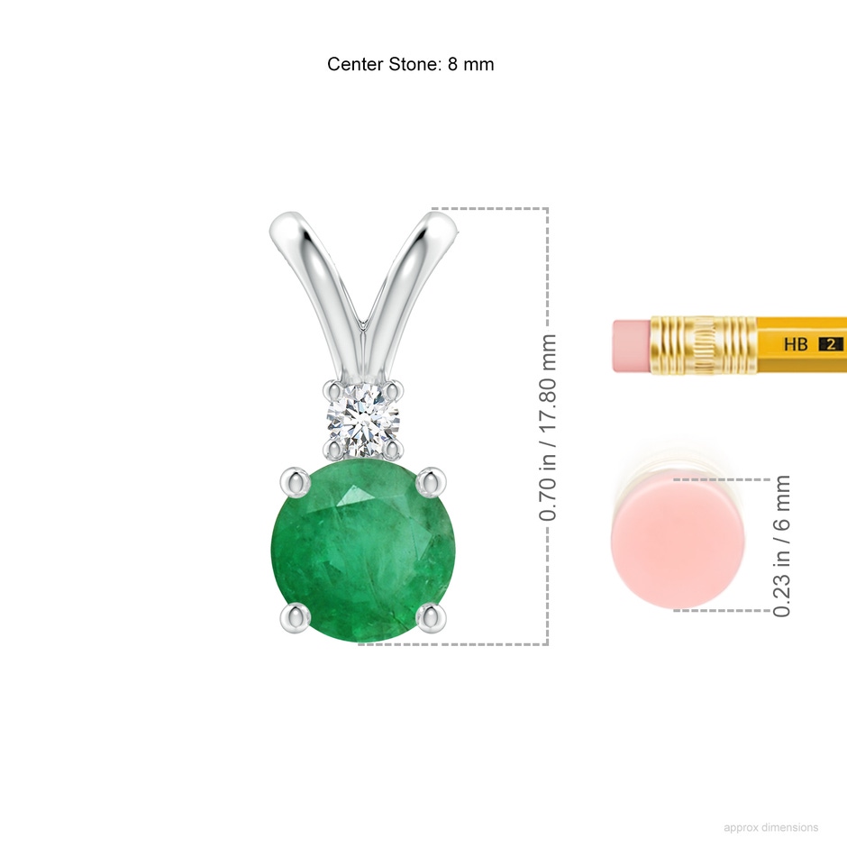 8mm A Round Emerald Solitaire V-Bale Pendant with Diamond in P950 Platinum ruler