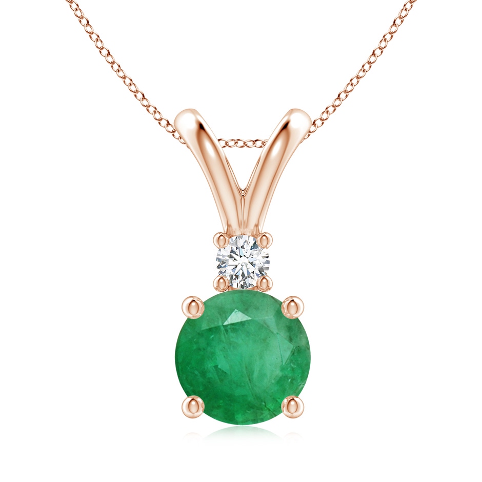 8mm A Round Emerald Solitaire V-Bale Pendant with Diamond in Rose Gold 