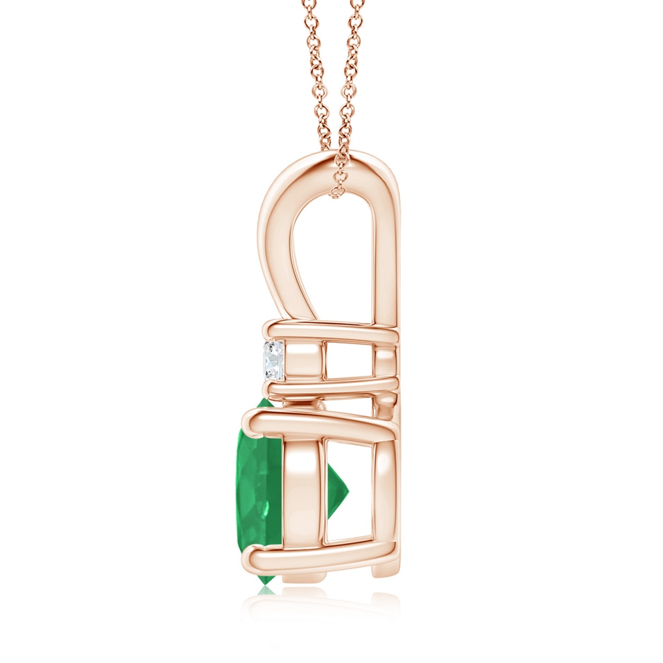 8mm A Round Emerald Solitaire V-Bale Pendant with Diamond in Rose Gold side 199