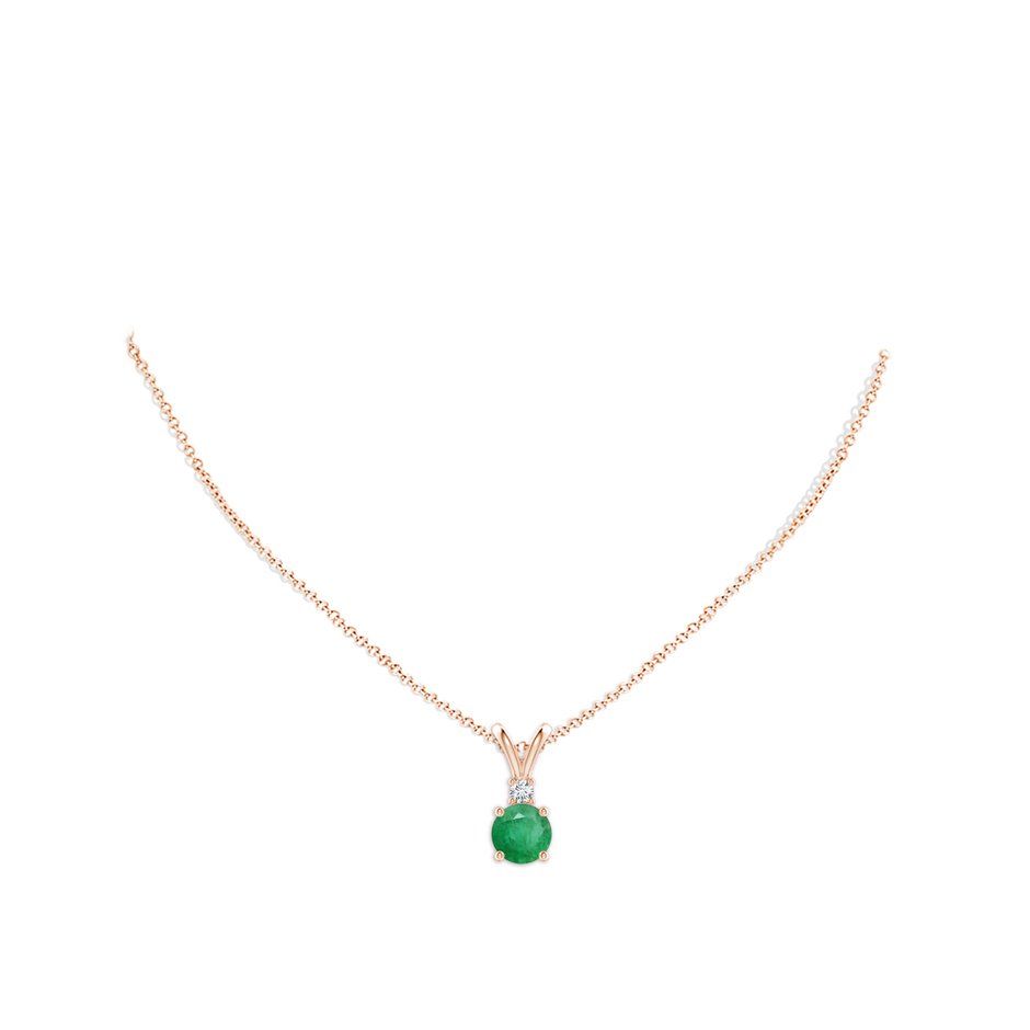 8mm A Round Emerald Solitaire V-Bale Pendant with Diamond in Rose Gold pen