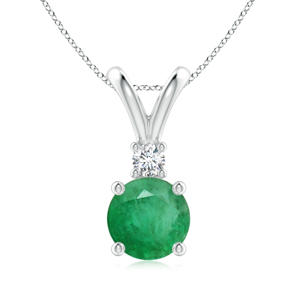 8mm A Round Emerald Solitaire V-Bale Pendant with Diamond in White Gold 