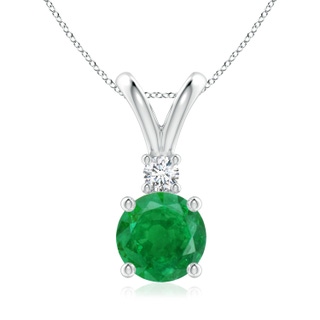 8mm AA Round Emerald Solitaire V-Bale Pendant with Diamond in P950 Platinum