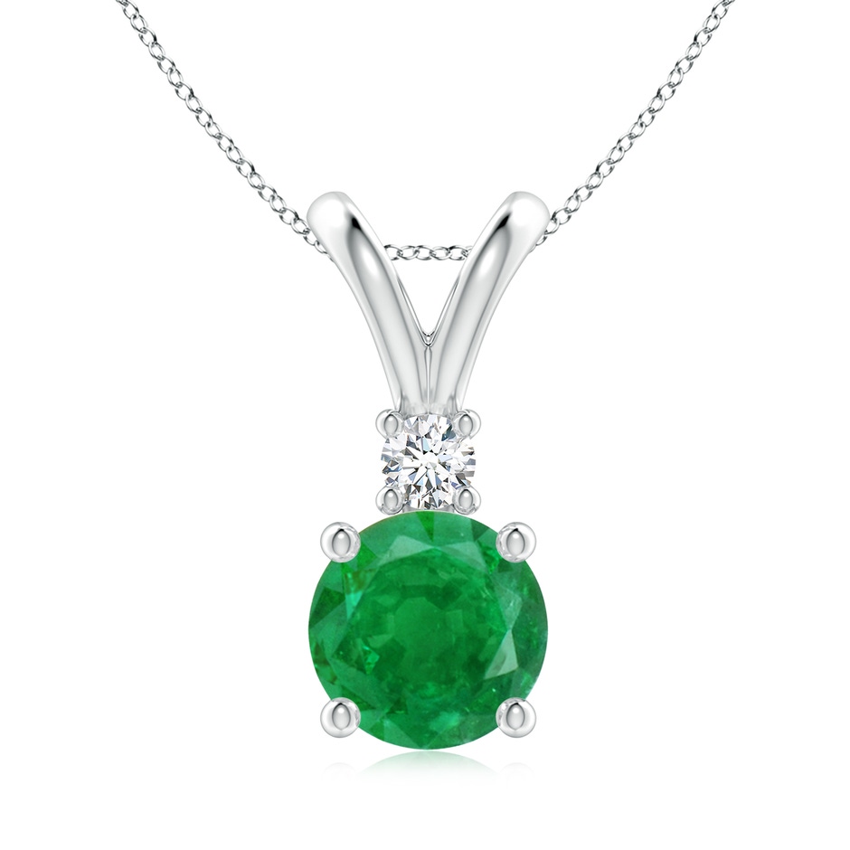 8mm AA Round Emerald Solitaire V-Bale Pendant with Diamond in P950 Platinum 