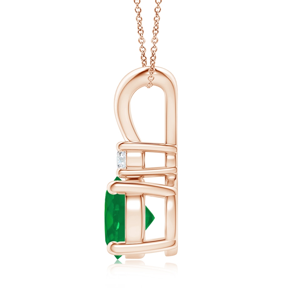 8mm AA Round Emerald Solitaire V-Bale Pendant with Diamond in Rose Gold side 199