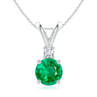8mm AAA Round Emerald Solitaire V-Bale Pendant with Diamond in P950 Platinum