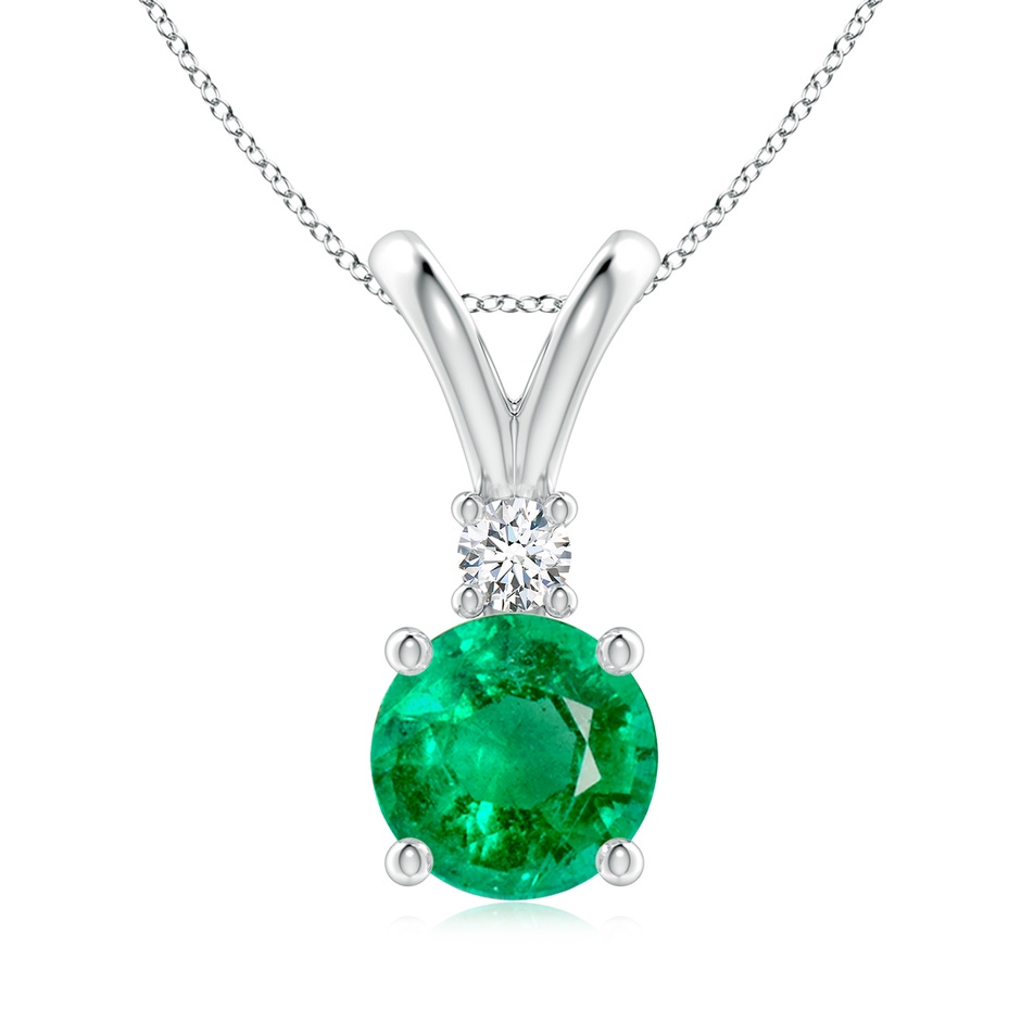 8mm AAA Round Emerald Solitaire V-Bale Pendant with Diamond in P950 Platinum 