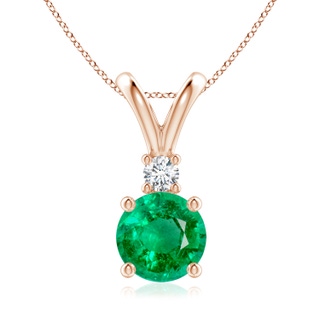 8mm AAA Round Emerald Solitaire V-Bale Pendant with Diamond in Rose Gold