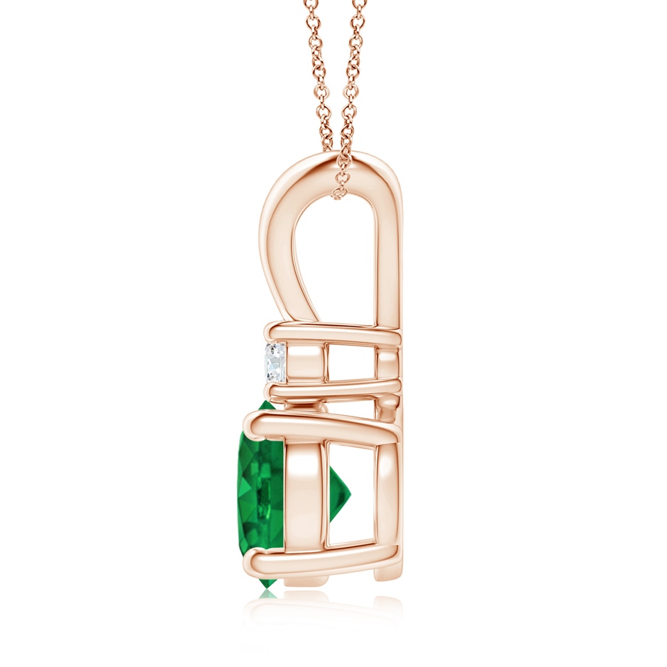 8mm AAA Round Emerald Solitaire V-Bale Pendant with Diamond in Rose Gold side 199
