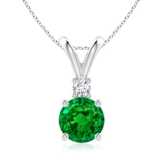 8mm AAAA Round Emerald Solitaire V-Bale Pendant with Diamond in P950 Platinum