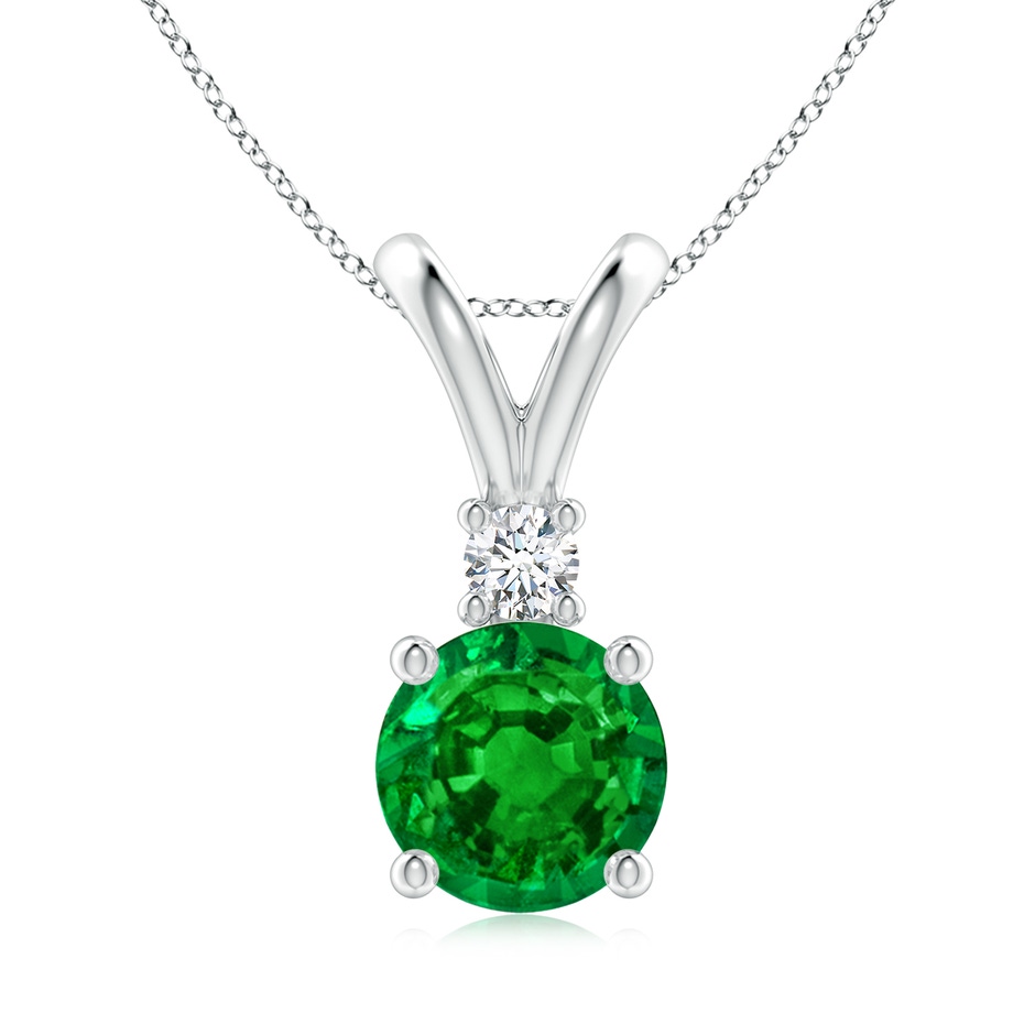 8mm AAAA Round Emerald Solitaire V-Bale Pendant with Diamond in P950 Platinum 