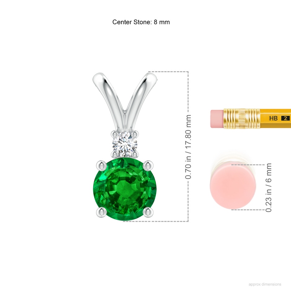8mm AAAA Round Emerald Solitaire V-Bale Pendant with Diamond in P950 Platinum ruler